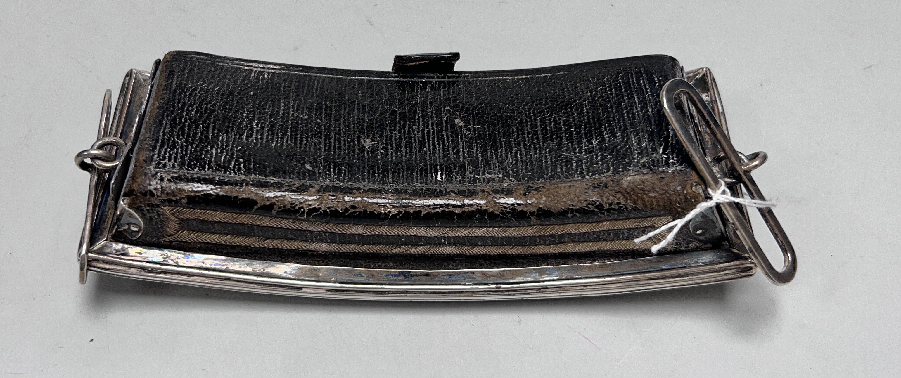 A late Victorian silver mounted leather ammunition pouch, with monogrammed applique, 18cm.